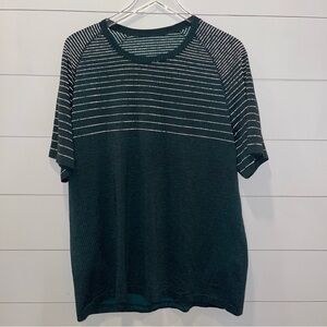 Lululemon Athletica Peleton Men's Green Striped Metal Vent Tech Shirt Size XXL